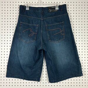 Brooklyn Xpress Dark Wash Jorts Size 34 Blue‎ Jean Denim Embroidered Skater Punk